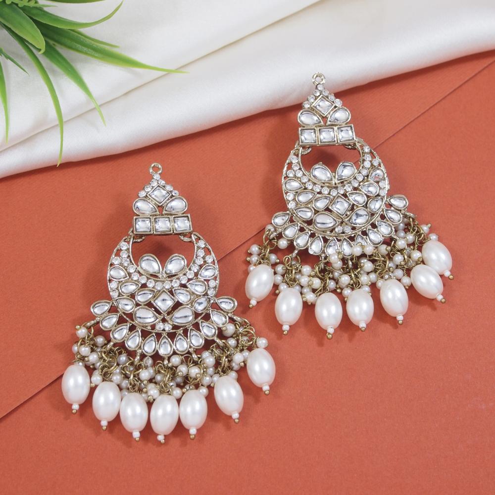Etnico Gold Plated Traditional Kundan & Pearl Chandbali Earrings For Women (E3158W)