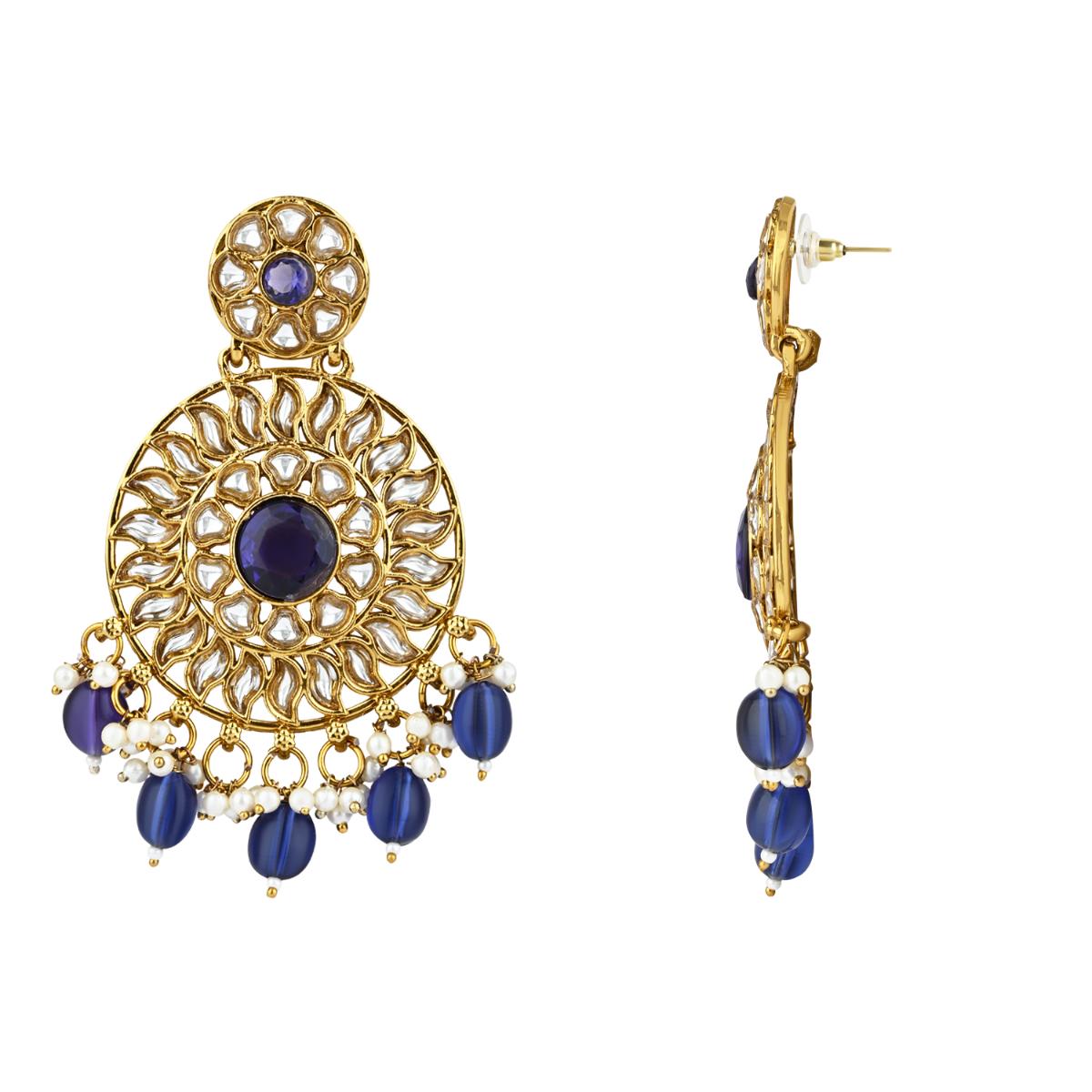 Etnico Gold Plated Traditional Handcrafted Kundan Pearl Floral Design Earrings For Women/Girls