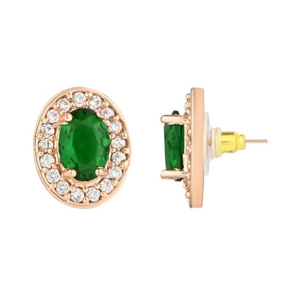 Etnico Stylish Latest Fashion Rose Gold Plated CZ American Diamond Oval Shape Stud Earrings for Women (E3179G)