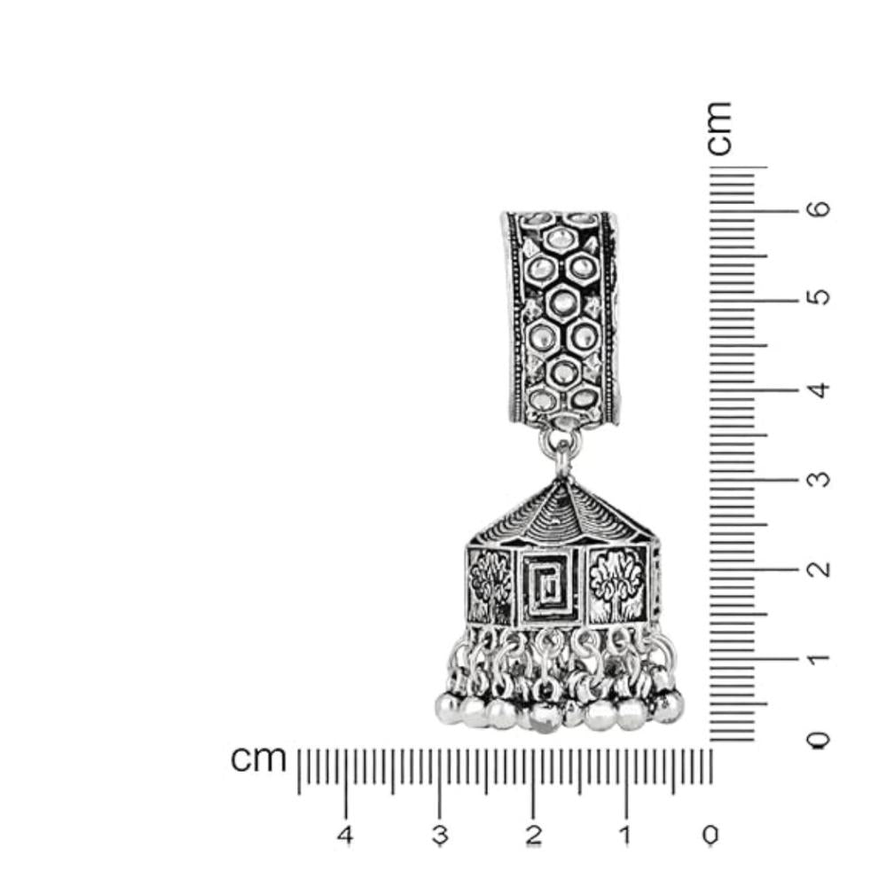 Etnico Silver Oxidised Jhumka Earrings For Women (E3235OX)