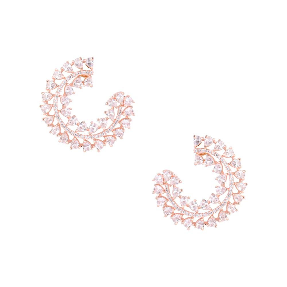 Etnico Rose Gold Plated Cubic Zirconia American Diamond Big Stud Earrings For Women (E3250G)
