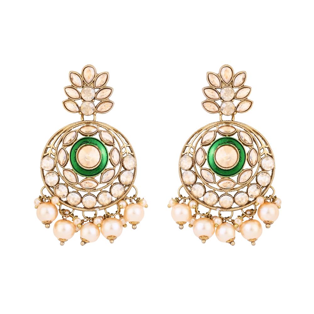 Etnico Gold Plated Traditional Meenakari Kundan & Pearl Chandbali Earrings For Women (E3255W)