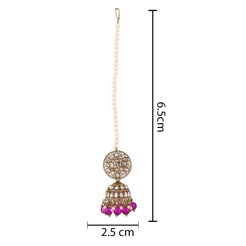 Etnico Gold Plated Traditional Kundan & Pearl Jhumka Earrings With Pearl Earchain For Women (E3259Pu)
