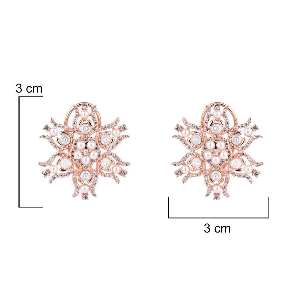 Etnico Rose Gold Plated Cubic Zirconia American Diamoand & Pearl Stud Earrings For Women (E3272RG)