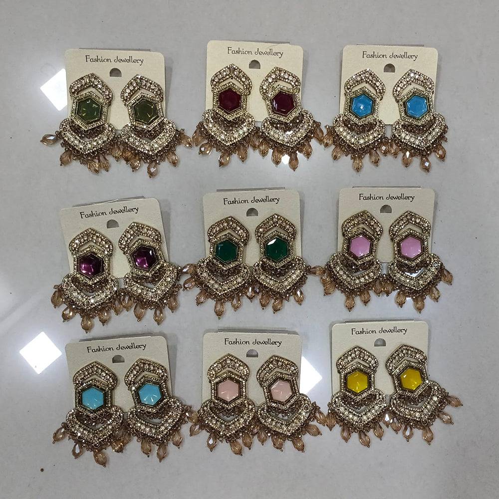 Midas Touch Pota Stone And Beaded Dangler Earrings for Women (Assorted Designs)