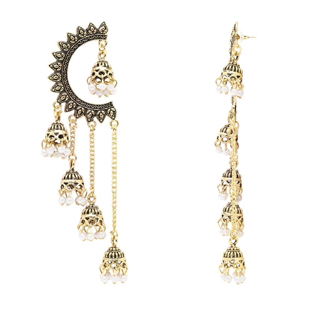 Etnico Gold Plated Multi Layered Dangle Jhumka Earrings For Women (E3282FL)
