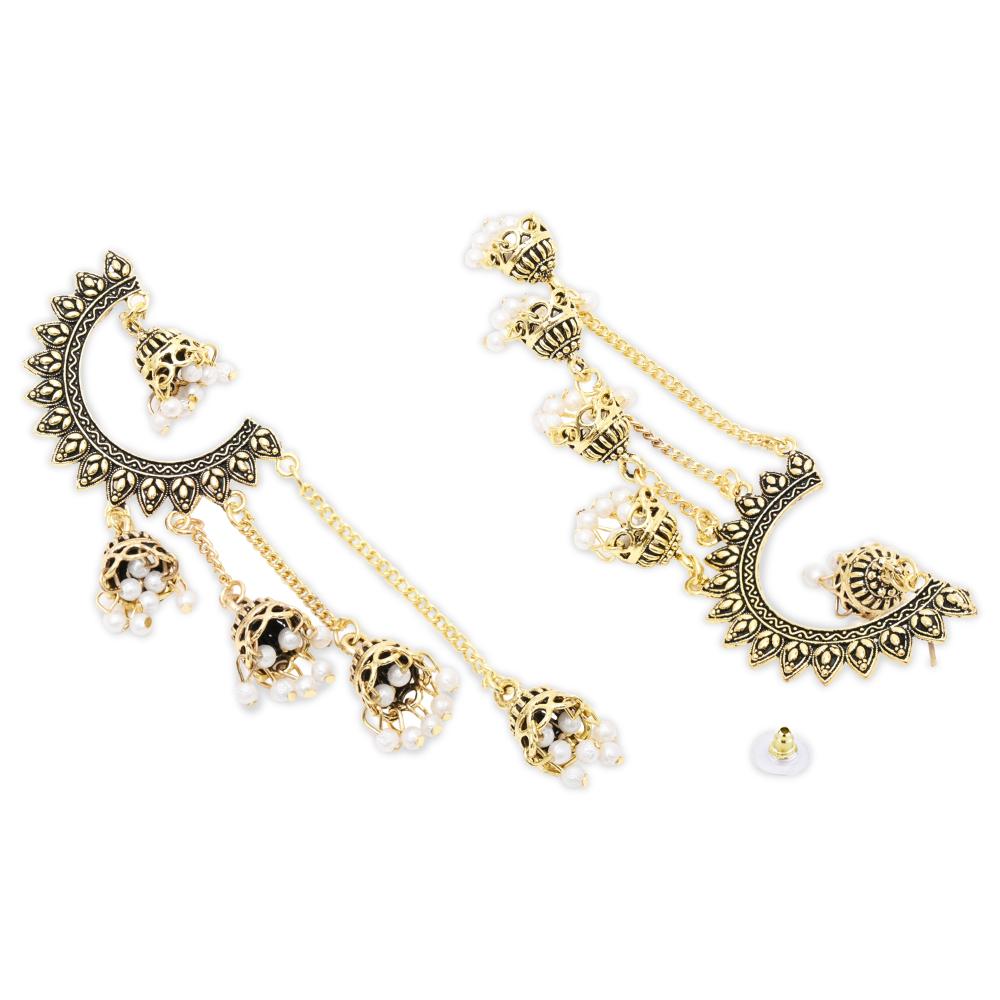 Etnico Gold Plated Multi Layered Dangle Jhumka Earrings For Women (E3282FL)