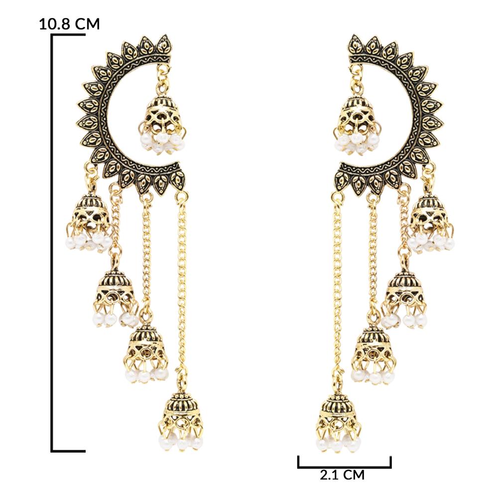 Etnico Gold Plated Multi Layered Dangle Jhumka Earrings For Women (E3282FL)