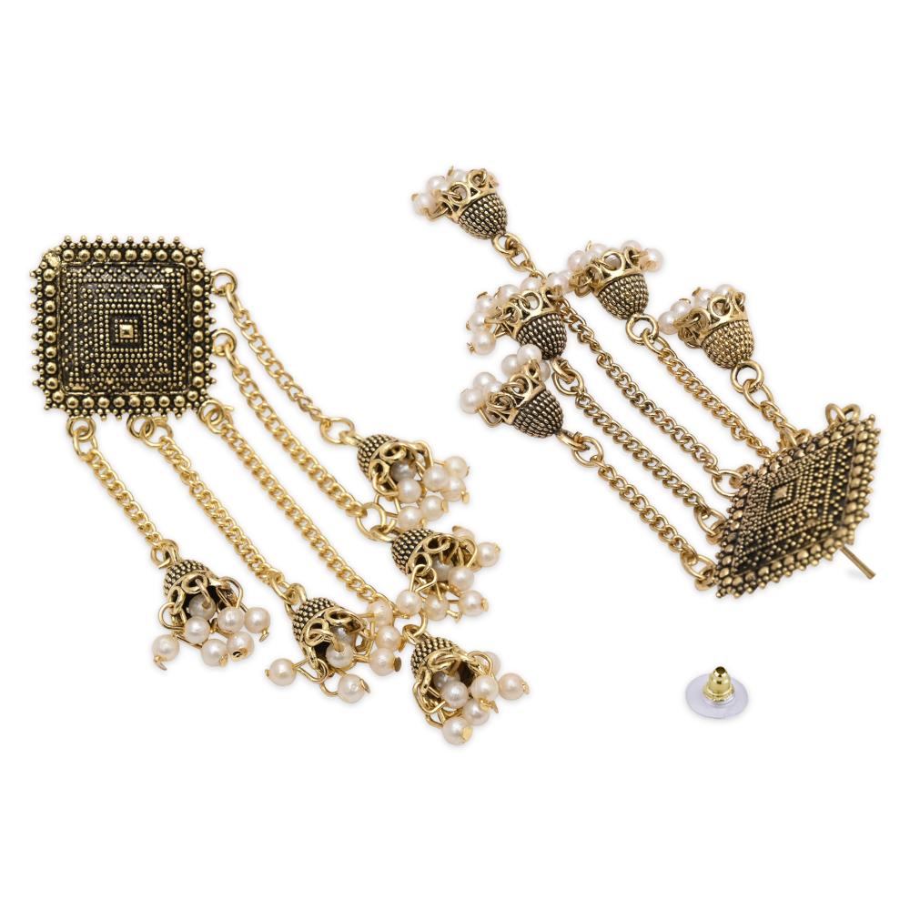 Etnico Gold Plated Multi Layered Dangle Jhumka Earrings For Women (E3287FL)