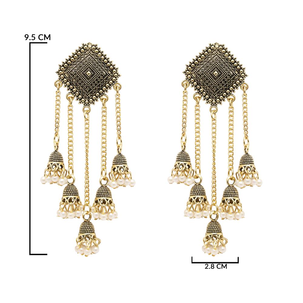 Etnico Gold Plated Multi Layered Dangle Jhumka Earrings For Women (E3287FL)