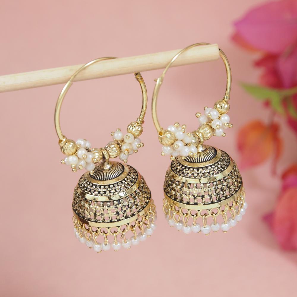 Etnico Gold Plated Afghani Jhumka Earrings For Women (E3291FL)