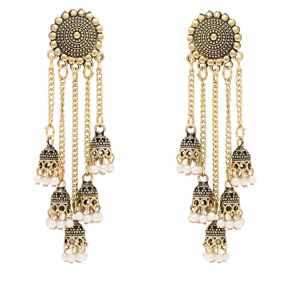 Etnico Gold Plated Multi Layered Dangle Jhumka Earrings For Women (E3298FL)
