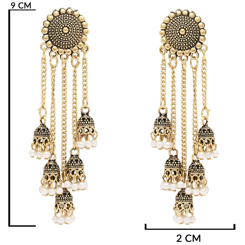 Etnico Gold Plated Multi Layered Dangle Jhumka Earrings For Women (E3298FL)
