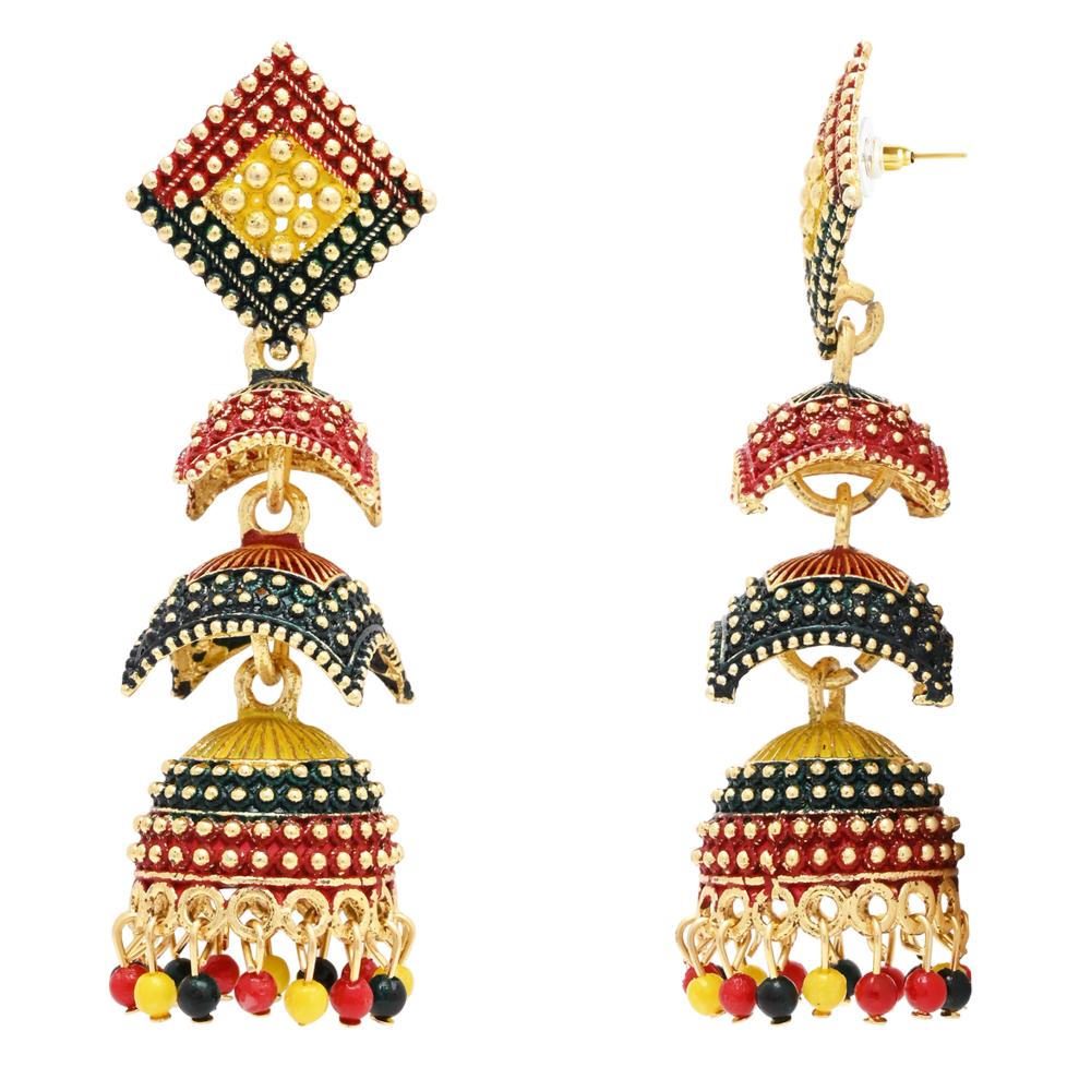 Etnico Gold Plated Multicolor Meenakari Jhumka Earrings For Women (E3299Mul)