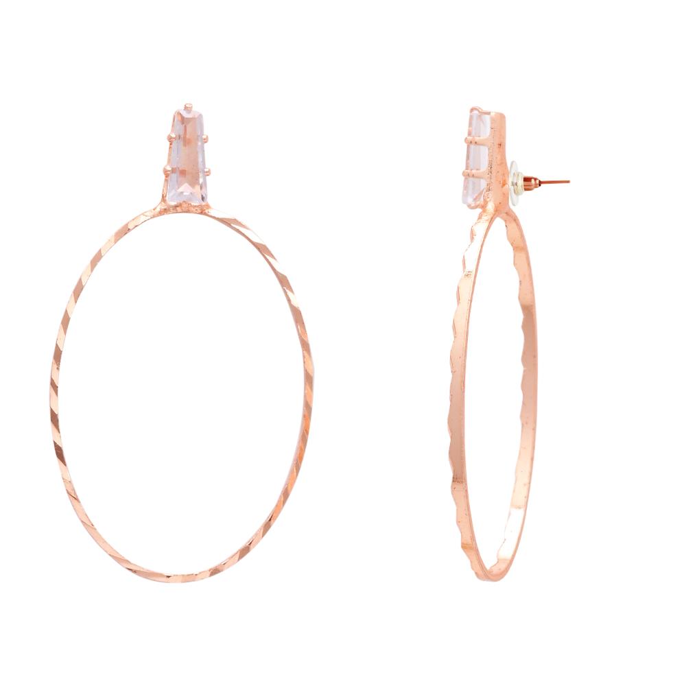 Etnico Rosegold Plated Oval Shaped Lightweigth Earring For Women (E3324RG)