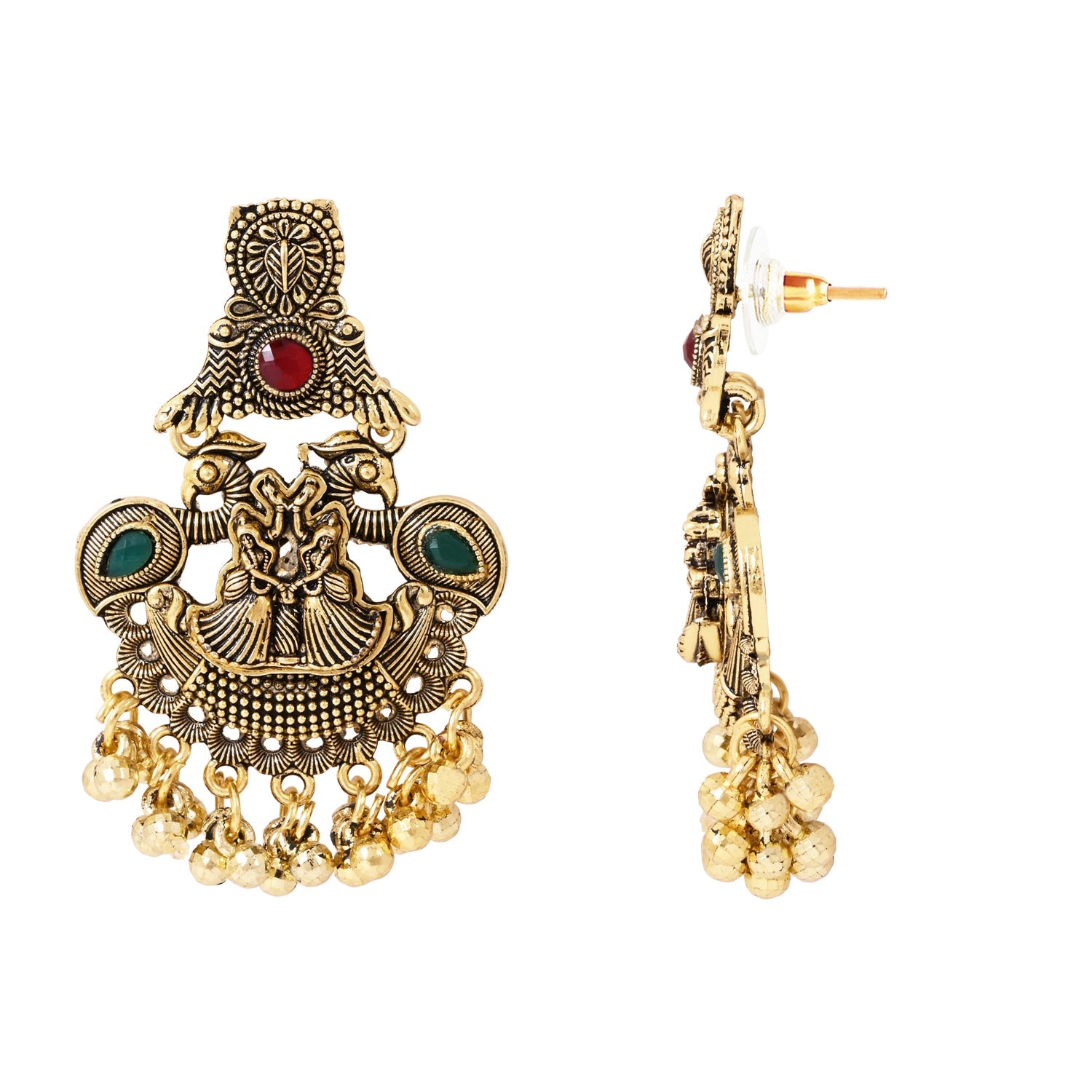 Etnico Gold Plated Traditional Antique Jhumka with Ghungroo Earrings For Women