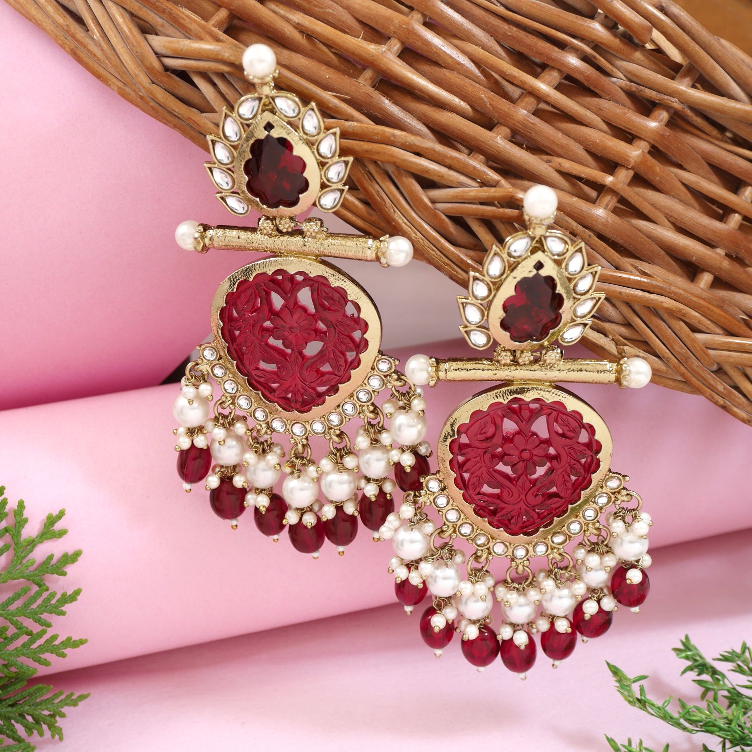 Etnico Traditional Kundan & Pearl Style Dangle Earrings For Women