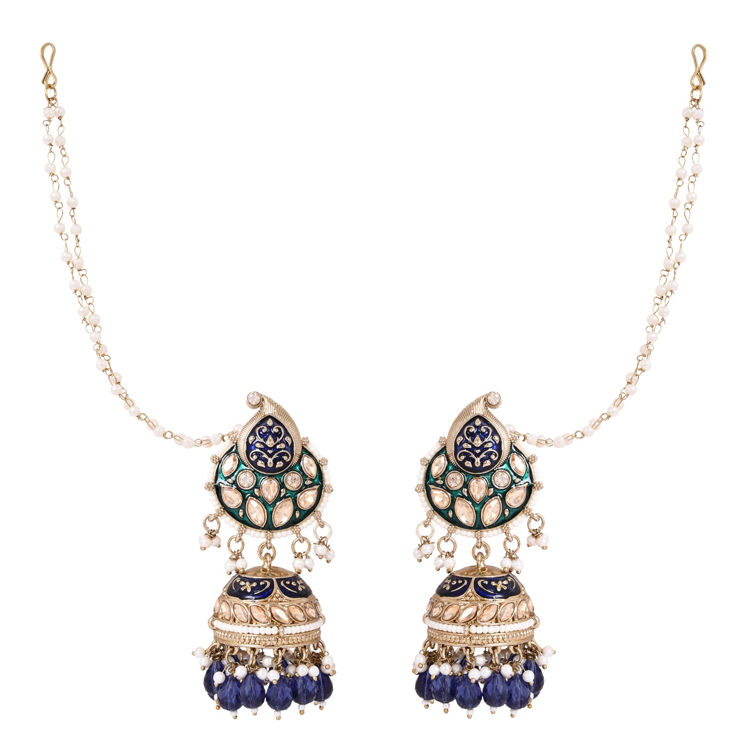 Etnico Gold Plated Traditional Meenakari Jhumka with Ear chain For Women