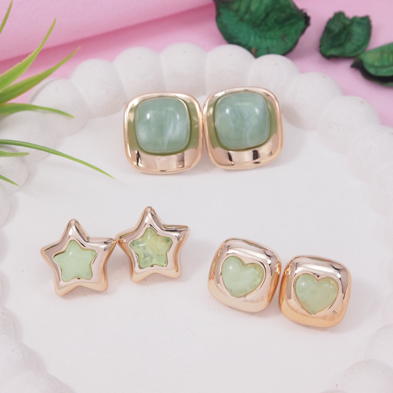 Etnico Fashion Latest Stylish Trendy Lightweight Modern Stud Earrings Combo Set for Women (Mint)