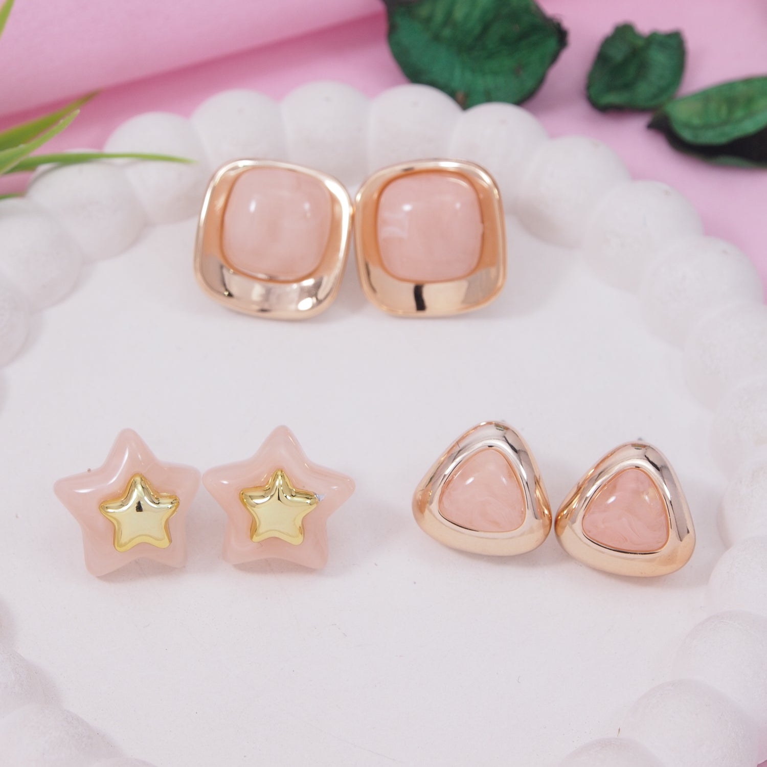 Etnico Fashion Latest Stylish Trendy Lightweight Modern Stud Earrings Combo Set for Women (Peach)
