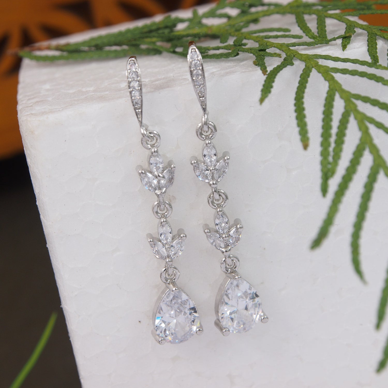 Etnico Silver Plated Cubic Zirconia American Diamond Drop Earrings for Women (E3394S)