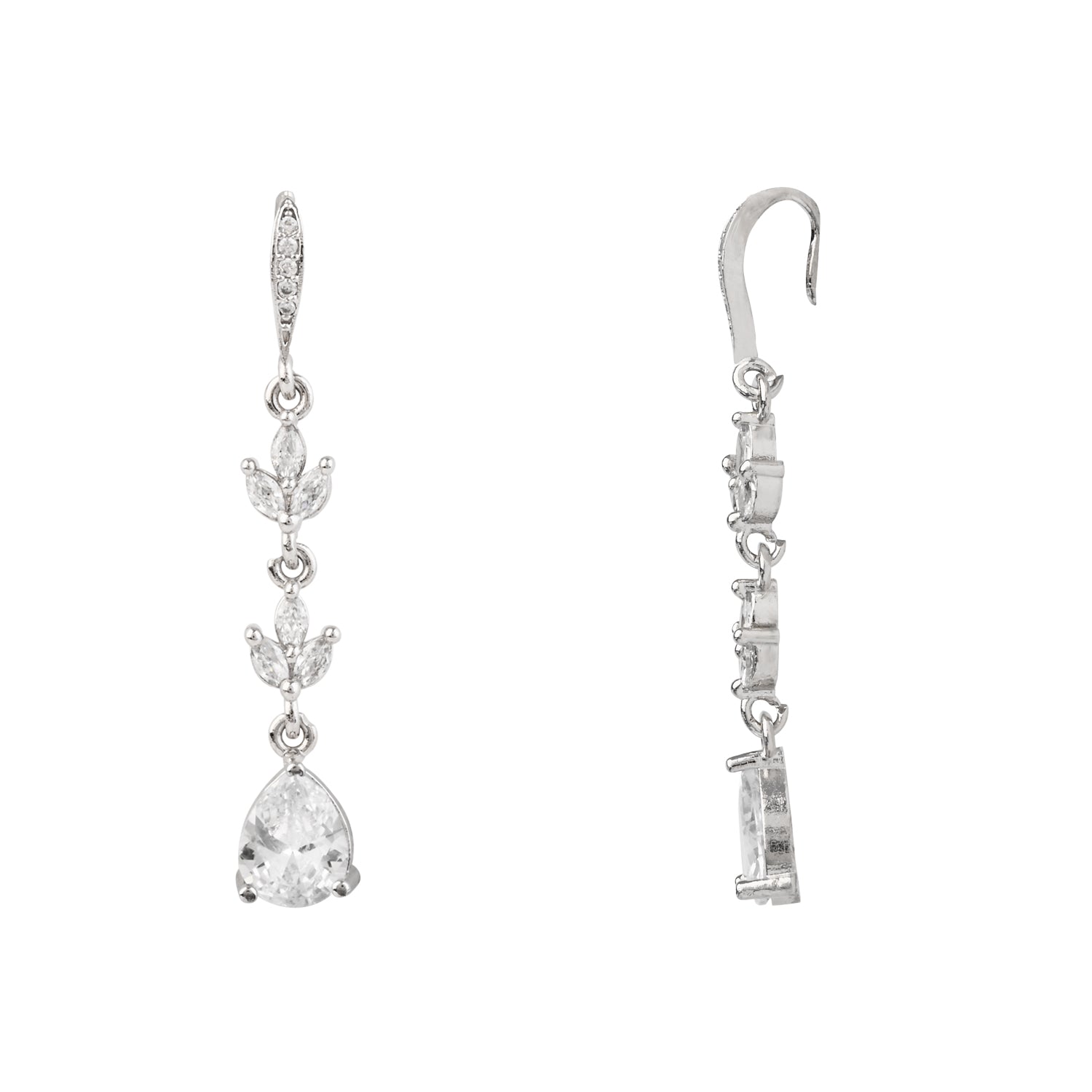 Etnico Silver Plated Cubic Zirconia American Diamond Drop Earrings for Women (E3394S)