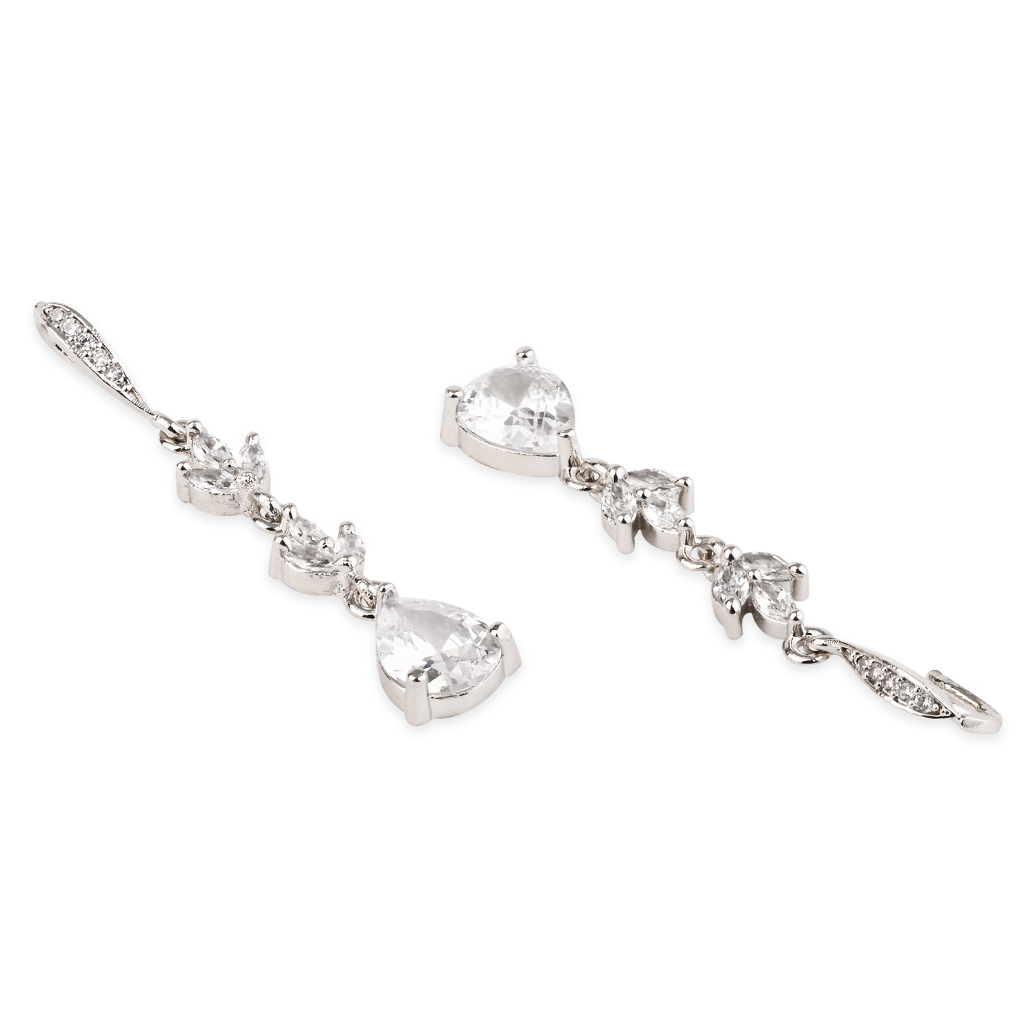 Etnico Silver Plated Cubic Zirconia American Diamond Drop Earrings for Women (E3394S)