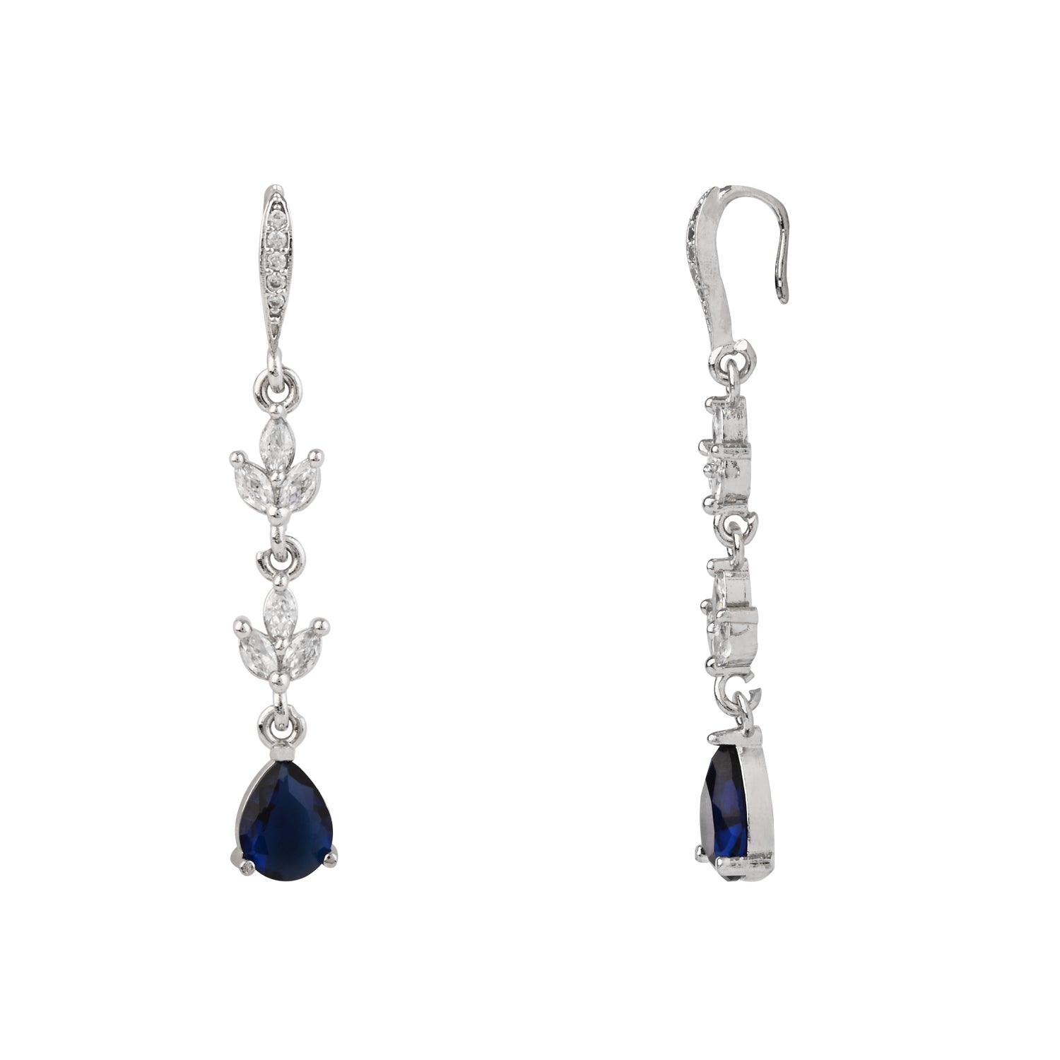 Etnico Silver Plated Cubic Zirconia American Diamond Drop Earrings for Women (Silver blue)