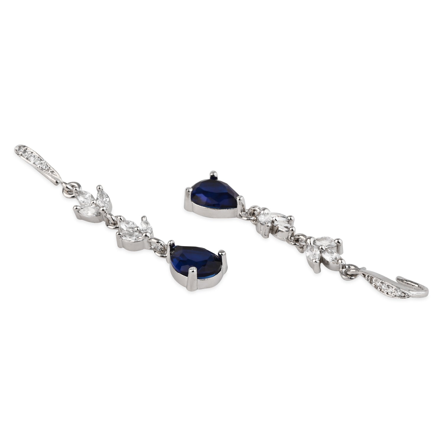 Etnico Silver Plated Cubic Zirconia American Diamond Drop Earrings for Women (Silver blue)