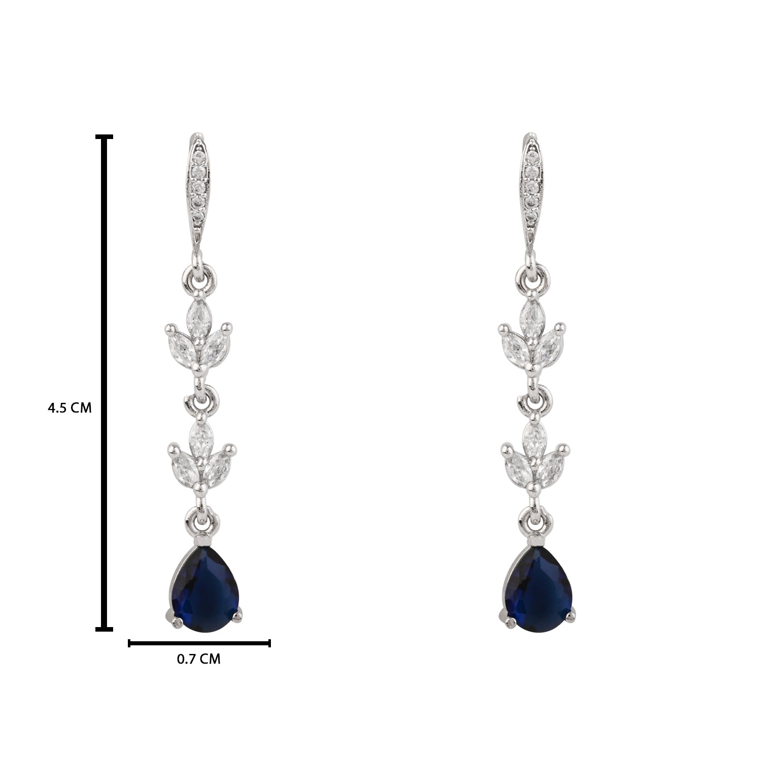 Etnico Silver Plated Cubic Zirconia American Diamond Drop Earrings for Women (Silver blue)