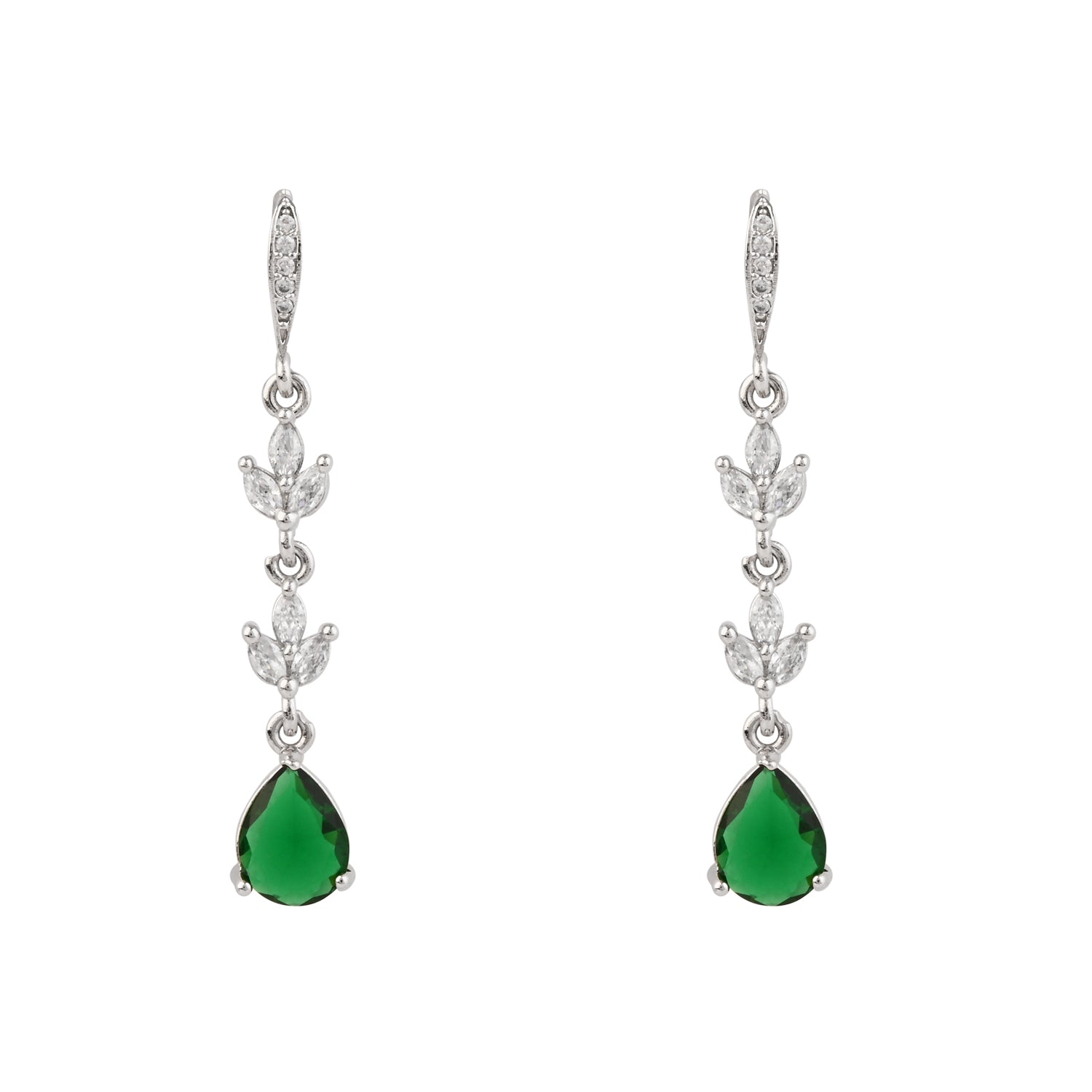Etnico Silver Plated Cubic Zirconia American Diamond Drop Earrings for Women (Silver green)