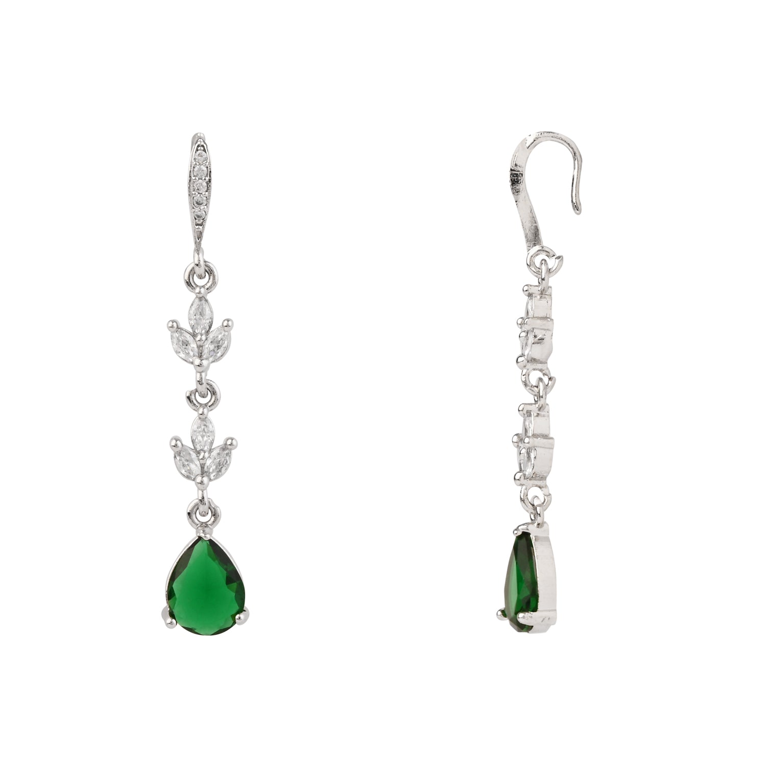 Etnico Silver Plated Cubic Zirconia American Diamond Drop Earrings for Women (Silver green)