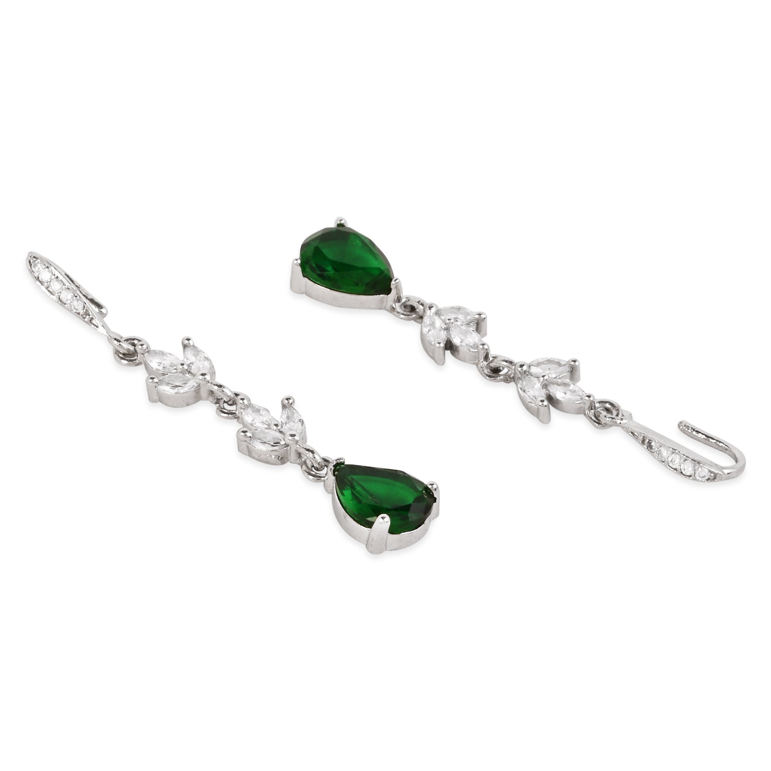 Etnico Silver Plated Cubic Zirconia American Diamond Drop Earrings for Women (Silver green)