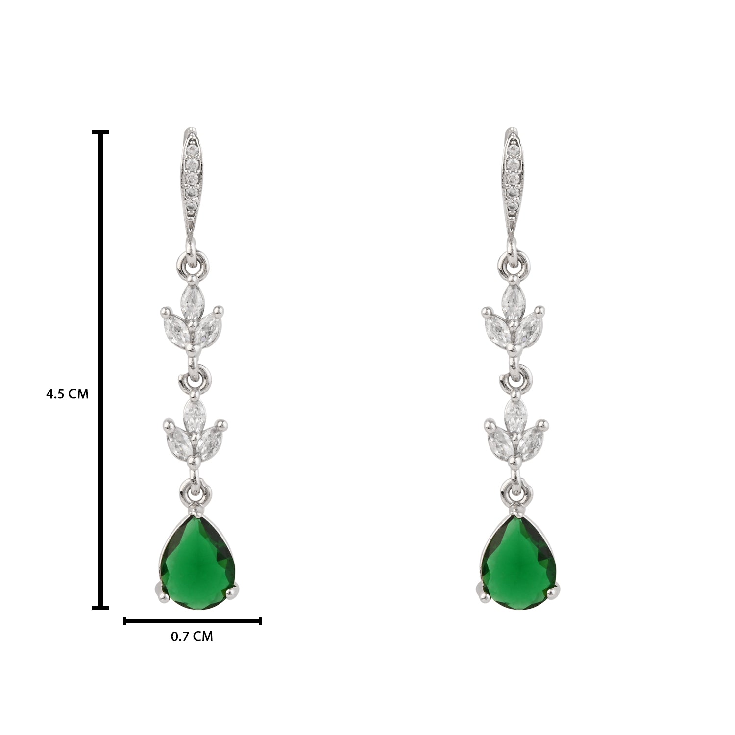 Etnico Silver Plated Cubic Zirconia American Diamond Drop Earrings for Women (Silver green)