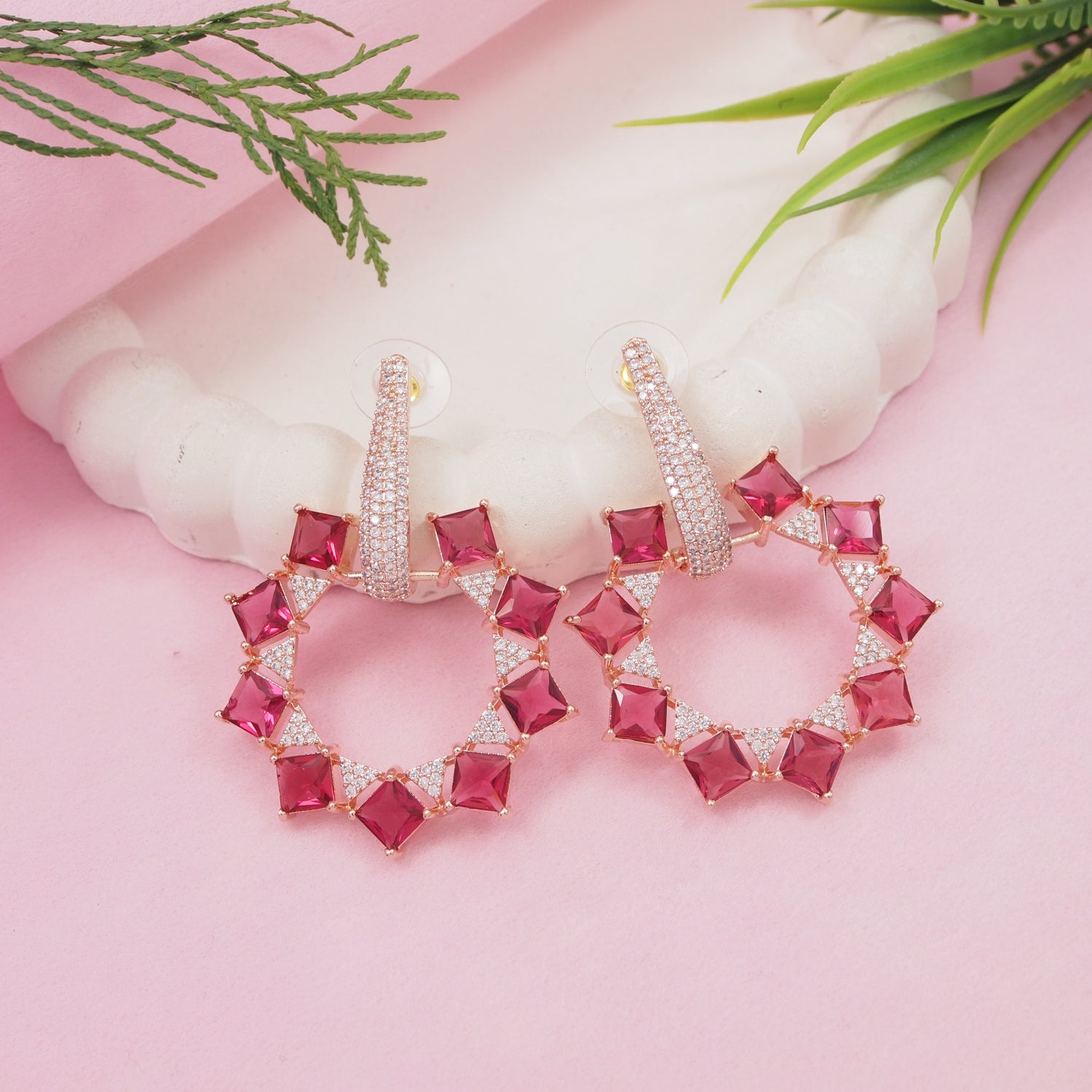 Etnico Rose Gold Plated American Diamond Cubic Zirconia Earrings