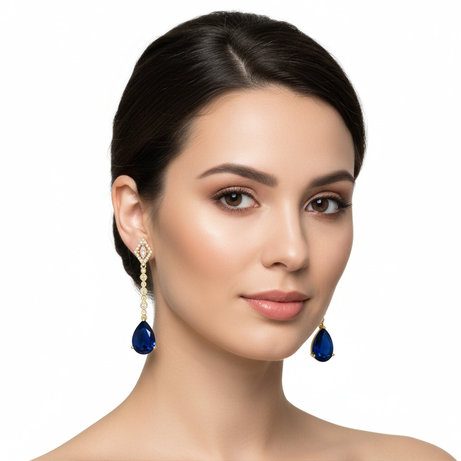 Etnico Gold Plated American Diamond Cubic Zirconia Linear Drop Dangler Earrings