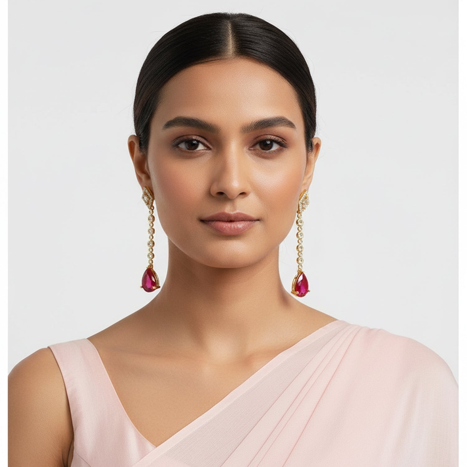Etnico Gold Plated American Diamond Cubic Zirconia Linear Drop Dangler Earrings