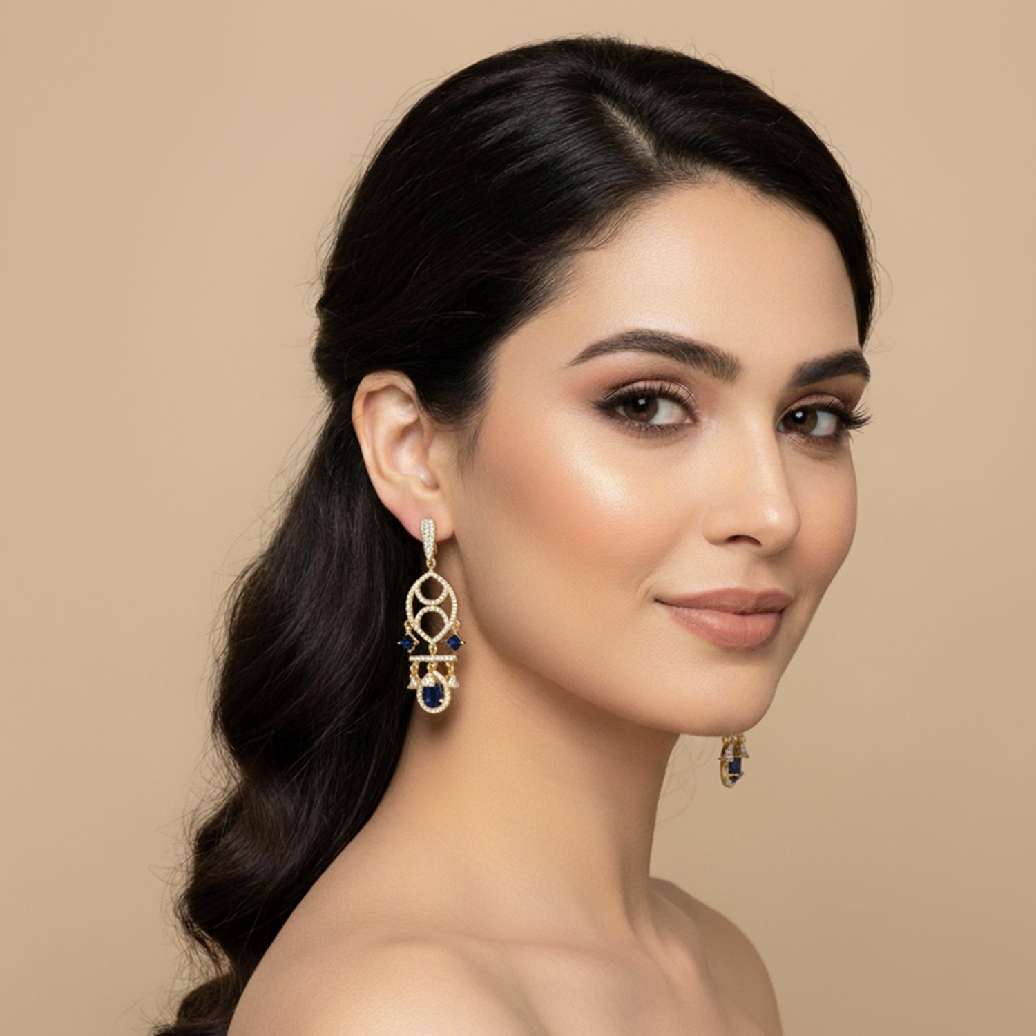 Etnico Gold Plated American Diamond Cubic Zirconia Statement Dangler Earrings