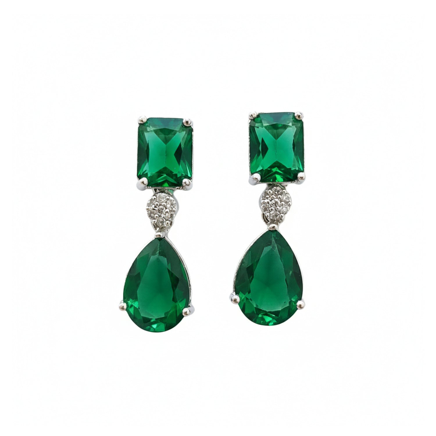 Etnico Silver Plated Designer American Diamond Earrings for Women