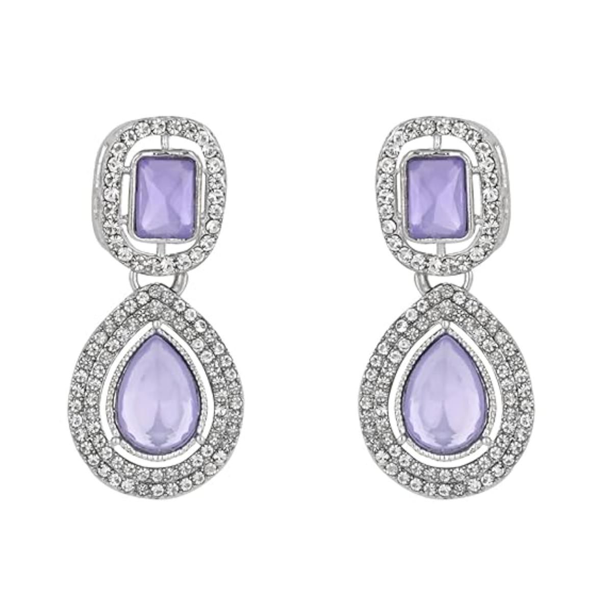 Etnico Silver Plated Traditional Stone & Beads Tear Drop Earrings For Women