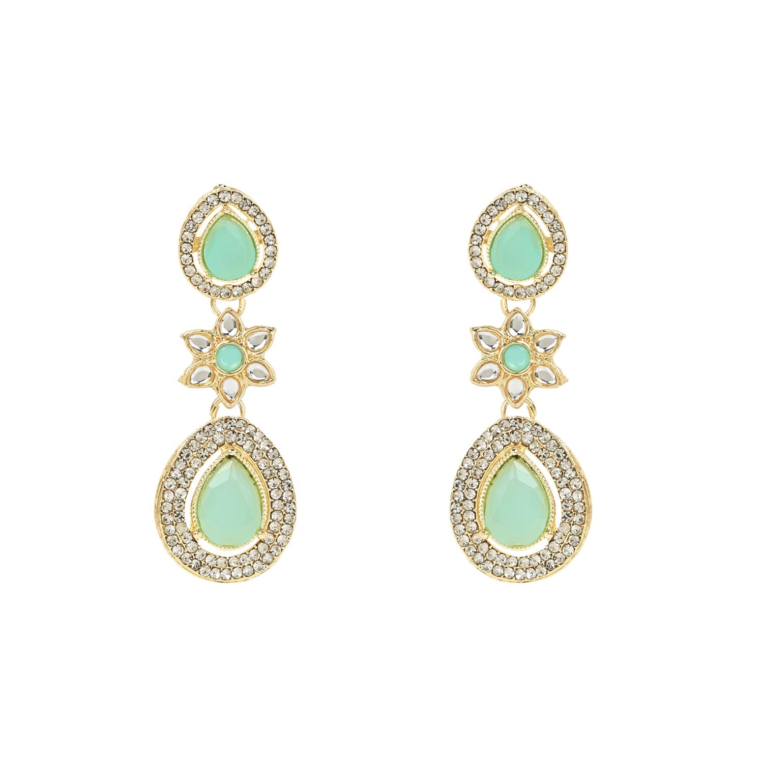 Etnico Silver Plated Traditional Stone & Beads Tear Drop Earrings For Women