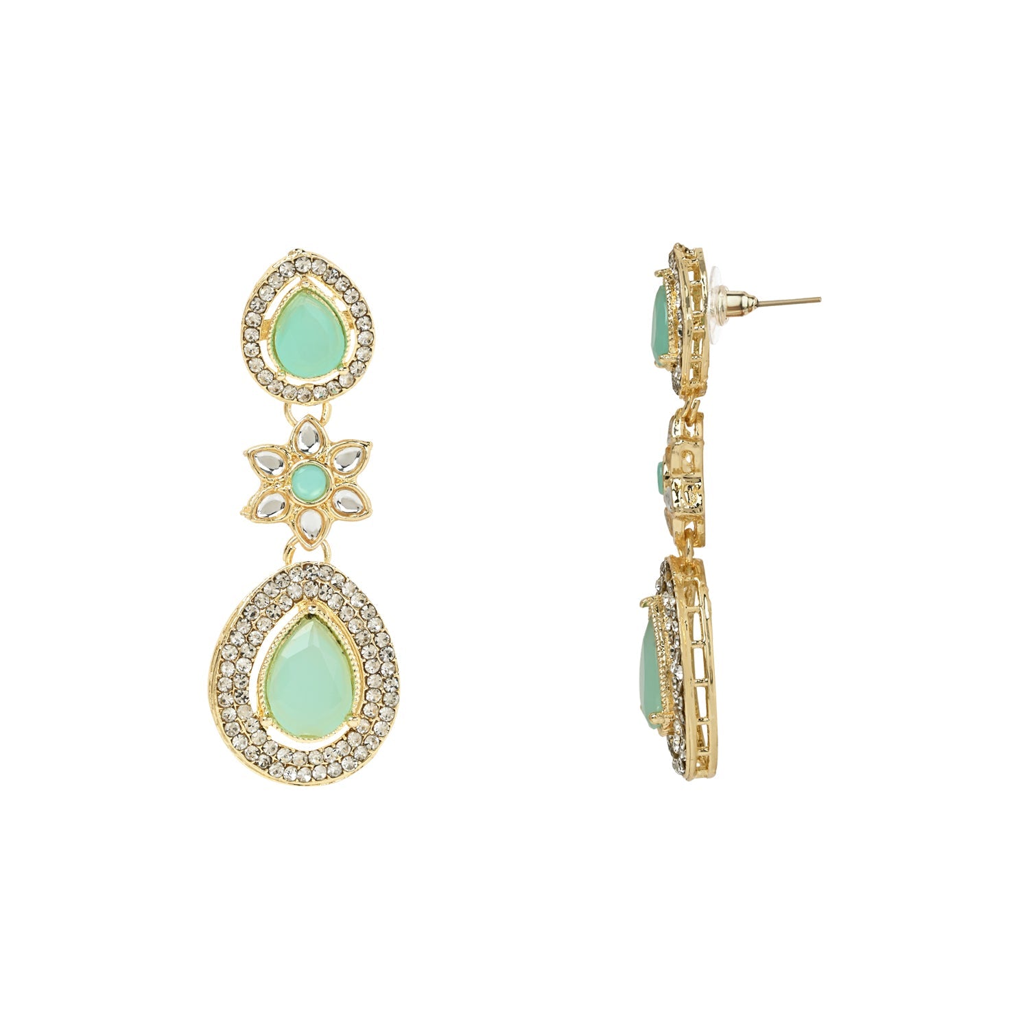 Etnico Silver Plated Traditional Stone & Beads Tear Drop Earrings For Women