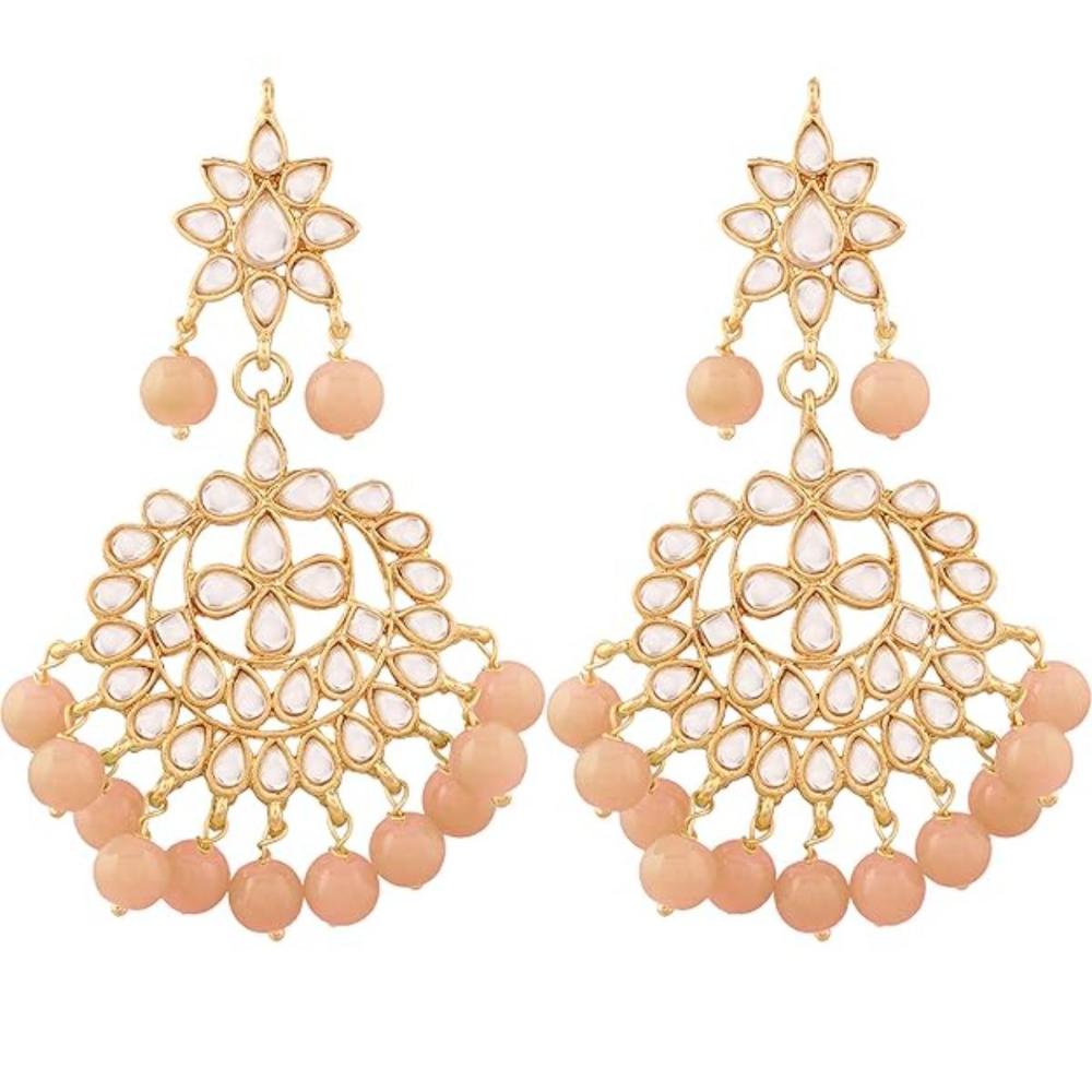 Etnico Traditional Gold Plated Kundan & Pearl Earrings for Women (E7058Pe)