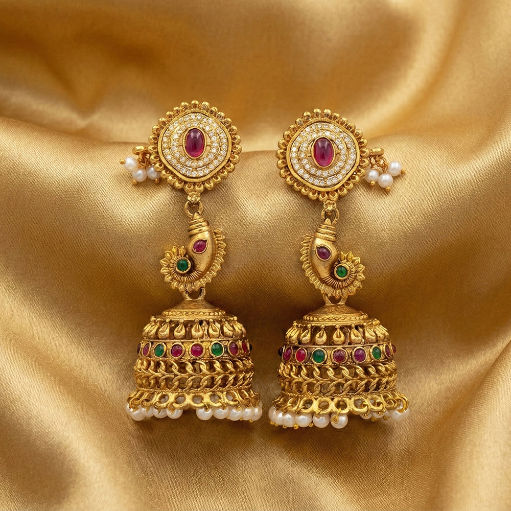 Js Fashion Temple Designer Jhumka Clustered Pearl Earrings
