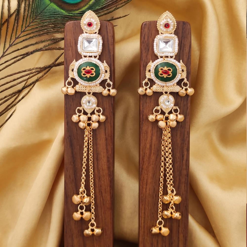 Js Fashion High Gold Finish Antique Long Kundan Earrings