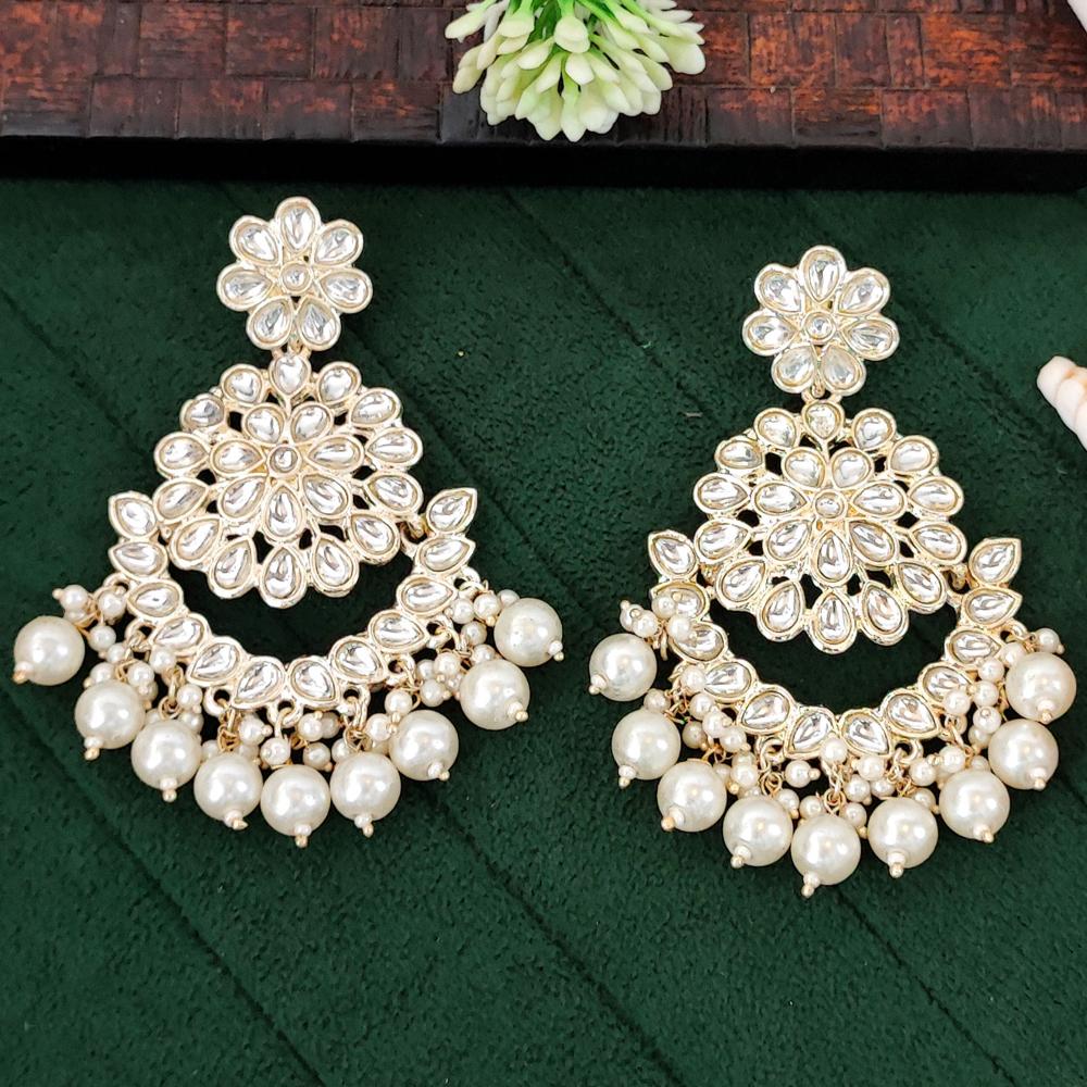 Js Fashion Designer Pearl Chandbali Earrings with Kundan Work