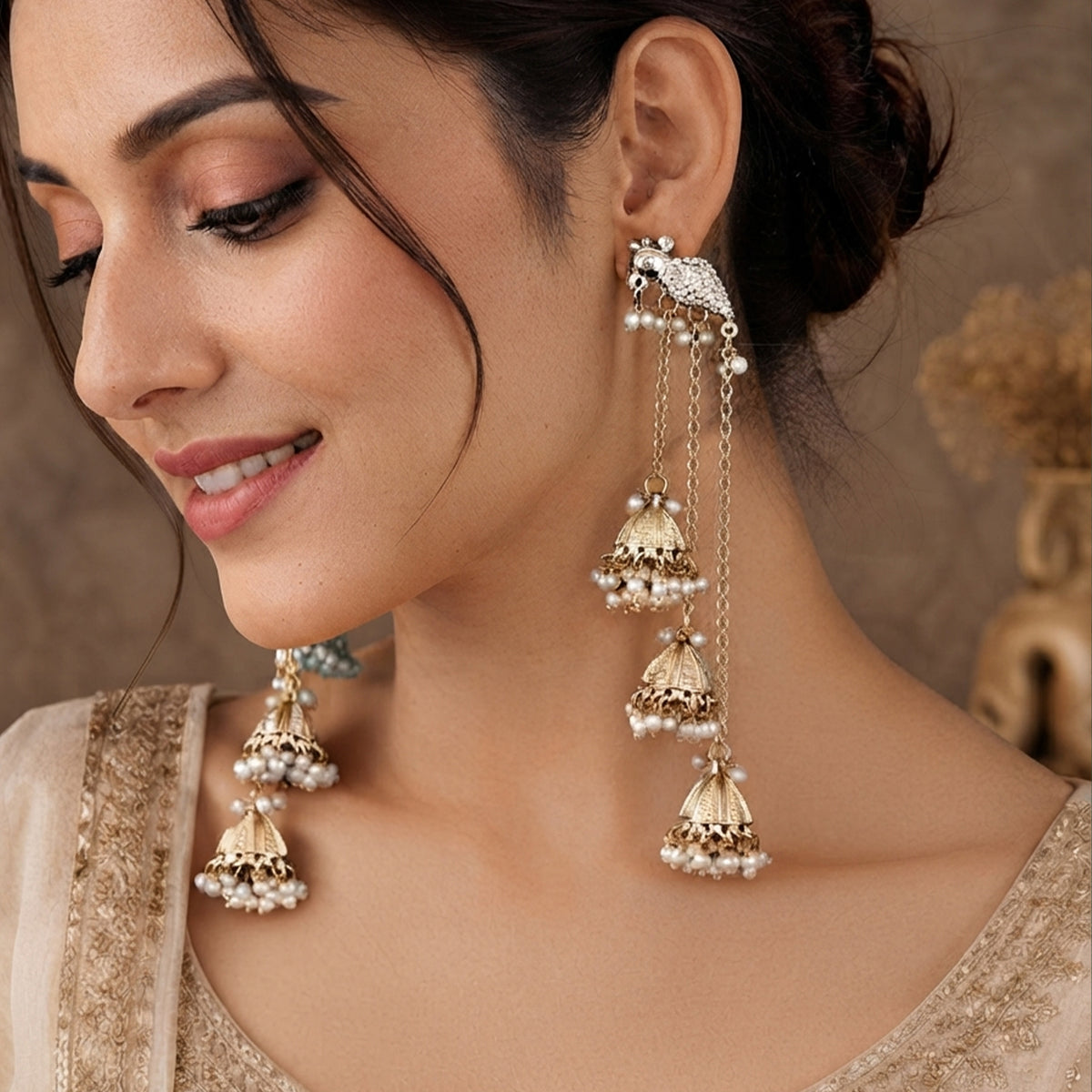 Js Fashion Designer Mehendi Pearl Jhumka Dangler Earrings