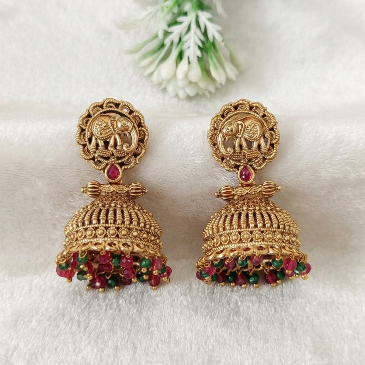 Js Fashion High Gold Elephant Temple Jhumka Earrings for Women