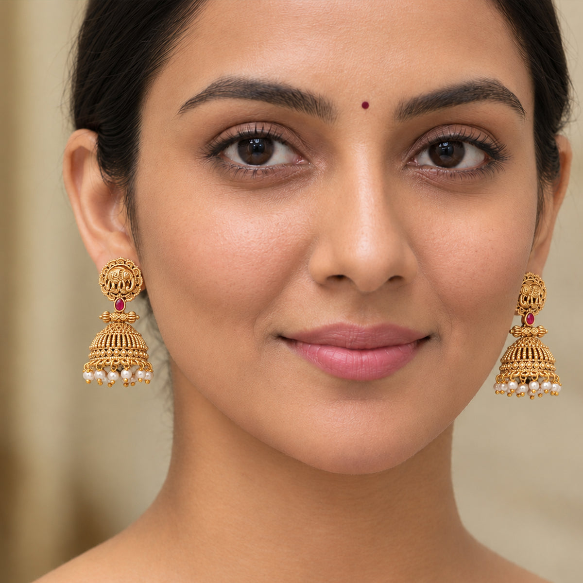 Js Fashion High Gold Elephant Temple Jhumka Earrings for Women
