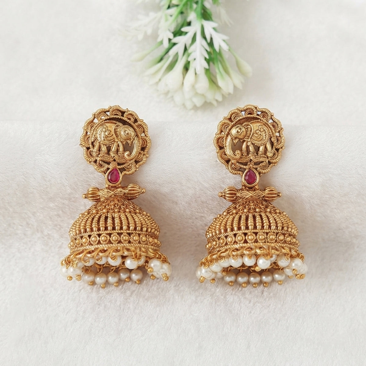 Js Fashion High Gold Elephant Temple Jhumka Earrings for Women